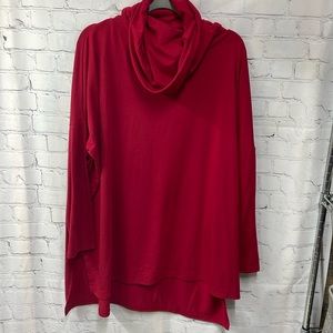 Zenana cowl neck oversized tunic red 1x top